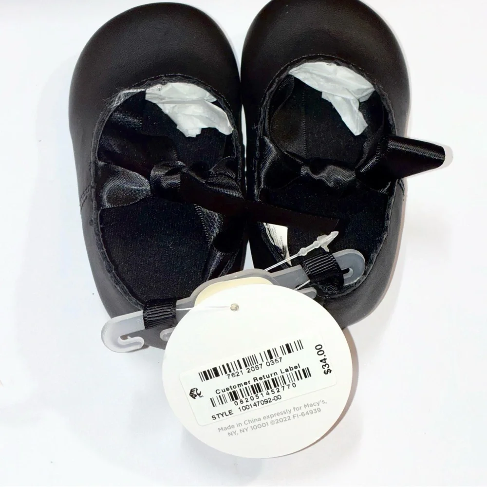 First Impressions Baby Girls 3C (6-9mos) Faux Leather Black Ballet Flats